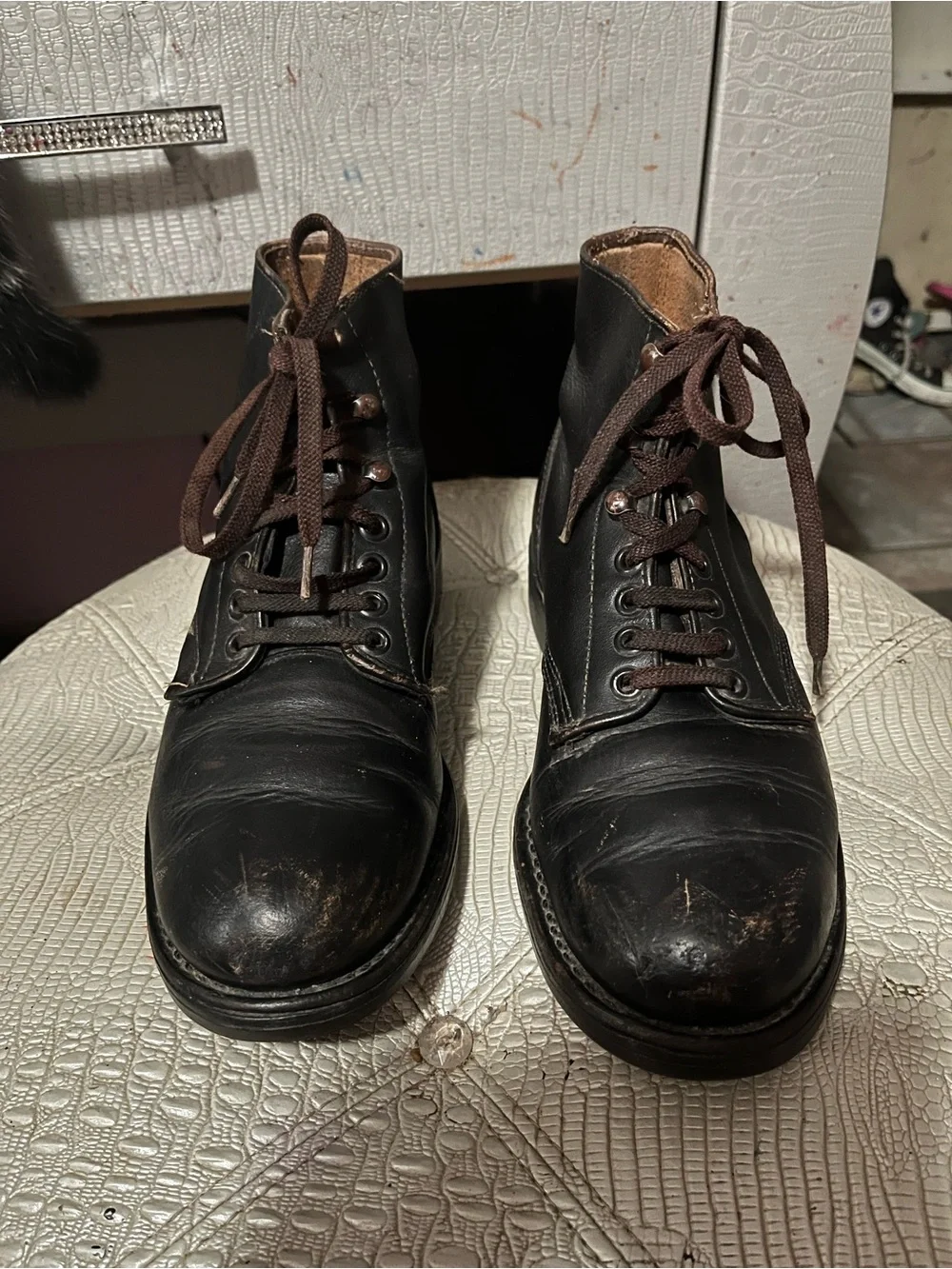 Men's Black Lace-Up vintage Leather Boots “Nitrene” brand I believe